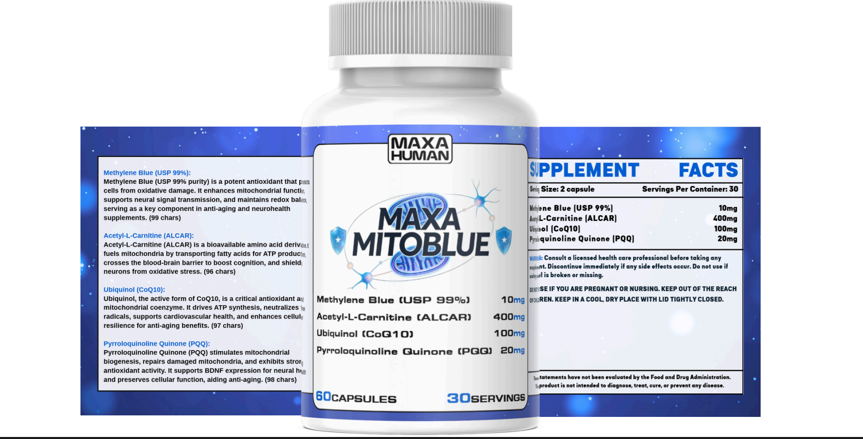 Methylene Blue (10mg) 60 Capsules - Mitochondrial Health & Brain Energy Formula